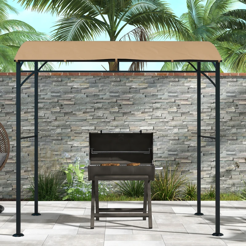 Outsunny 7' x 5' Garden Grill Canopy, BBQ Grill Gazebo Tent with Steel Frame and Hooks, Outdoor Sun Shade, Dark Brown