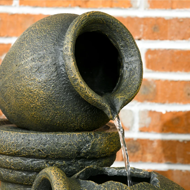 Outsunny 3-Tier Outdoor Fountain, Resin Cascading Waterfall Feature w/ Adjustable Flow, Wine Jar Look for Zen Garden, Porch