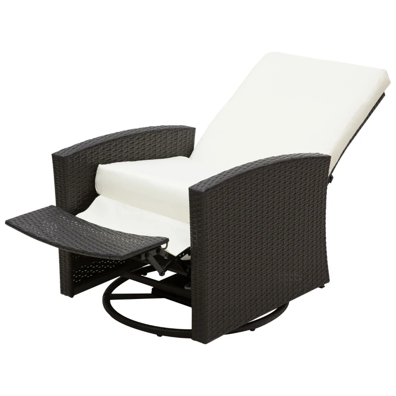 Outsunny Outdoor Rattan Wicker Lounge Chair with Footrest & Soft Cushion for Patio, Garden, Backyard, Cream White