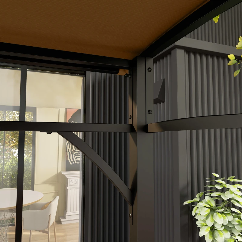 Outsunny 7' x 5' Garden Grill Canopy, BBQ Grill Gazebo Tent with Steel Frame and Hooks, Outdoor Sun Shade, Dark Brown