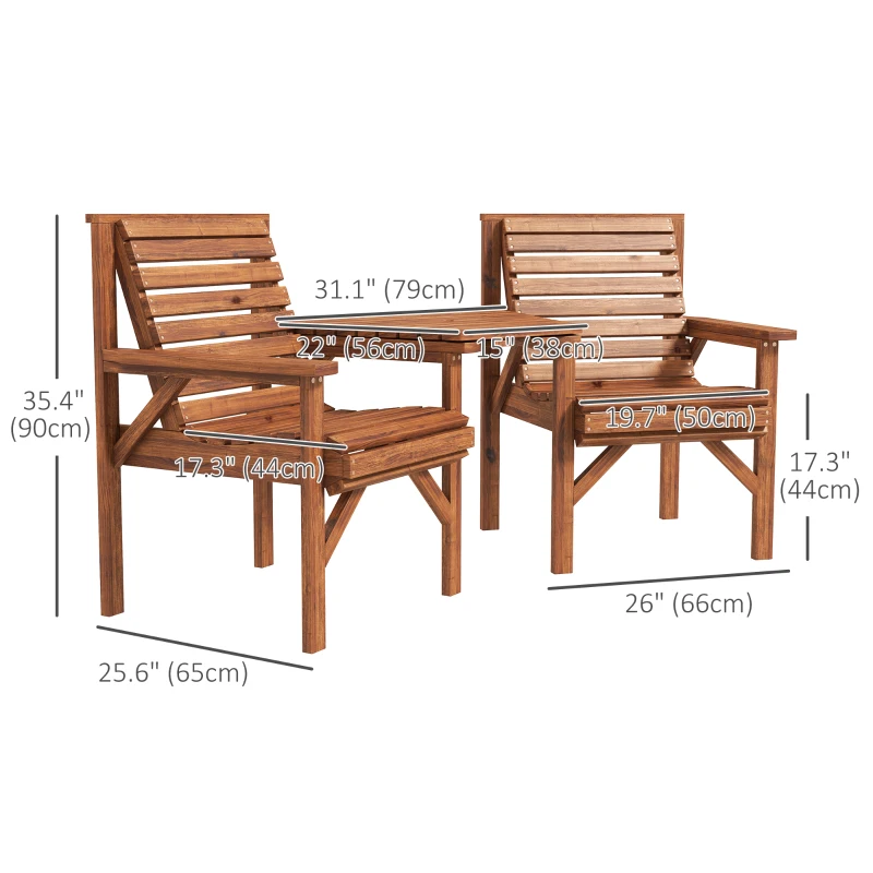 Outsunny 3Pcs Outdoor Bench Set for Backyard, Balcony, Tan Brown
