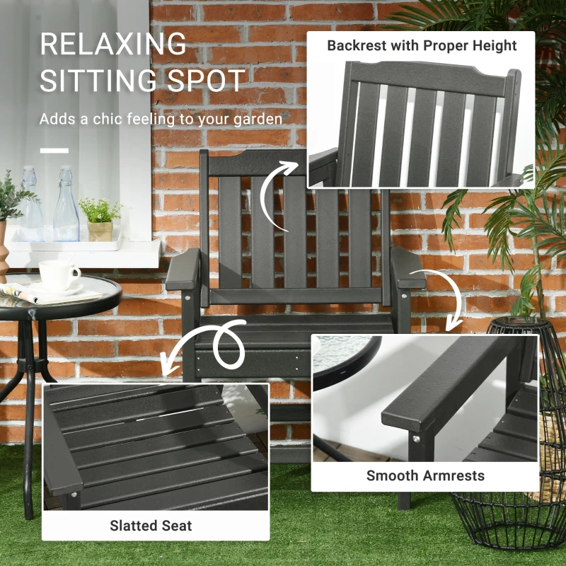 Outsunny 2 Piece All-Weather Patio Chairs, HDPE Patio Dining Chair Set, Heavy Duty Wood-Like Outdoor Furniture, Gray