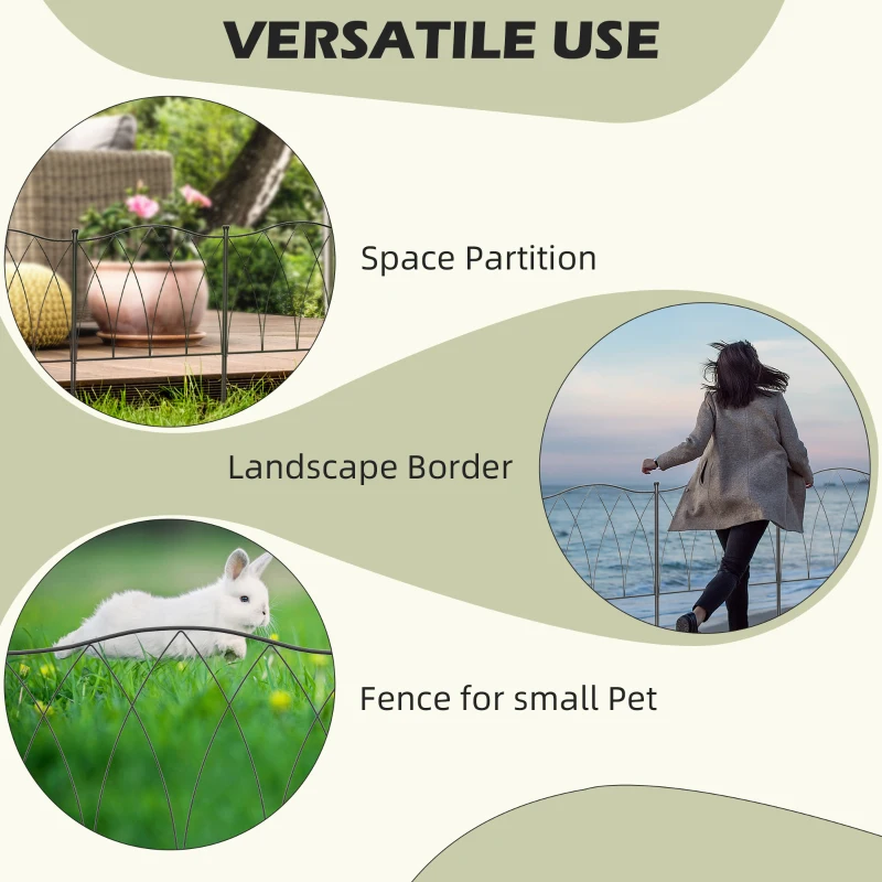 Outsunny 5PCs Outdoor Garden Fence Panels, Metal Wire Landscape Flower Bed Border Edging Animal Barrier, 24" x 10', Black