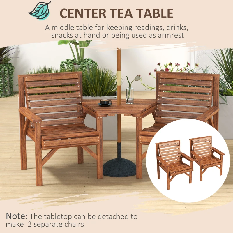 Outsunny 3Pcs Outdoor Bench Set for Backyard, Balcony, Tan Brown