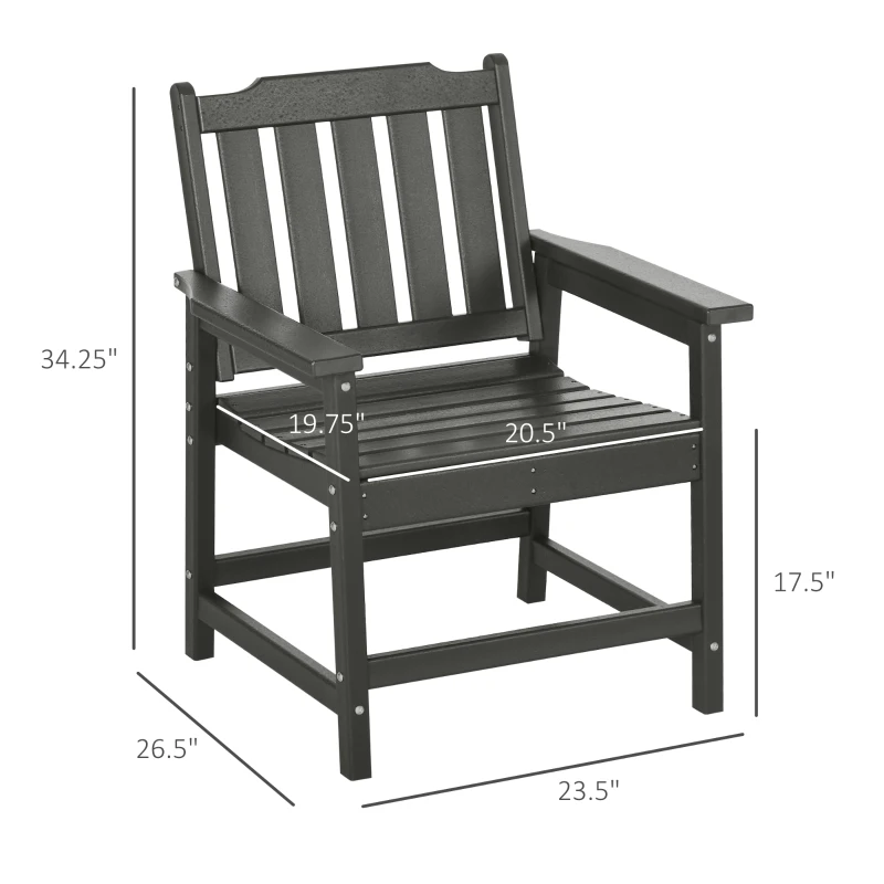 Outsunny 2 Piece All-Weather Patio Chairs, HDPE Patio Dining Chair Set, Heavy Duty Wood-Like Outdoor Furniture, Gray