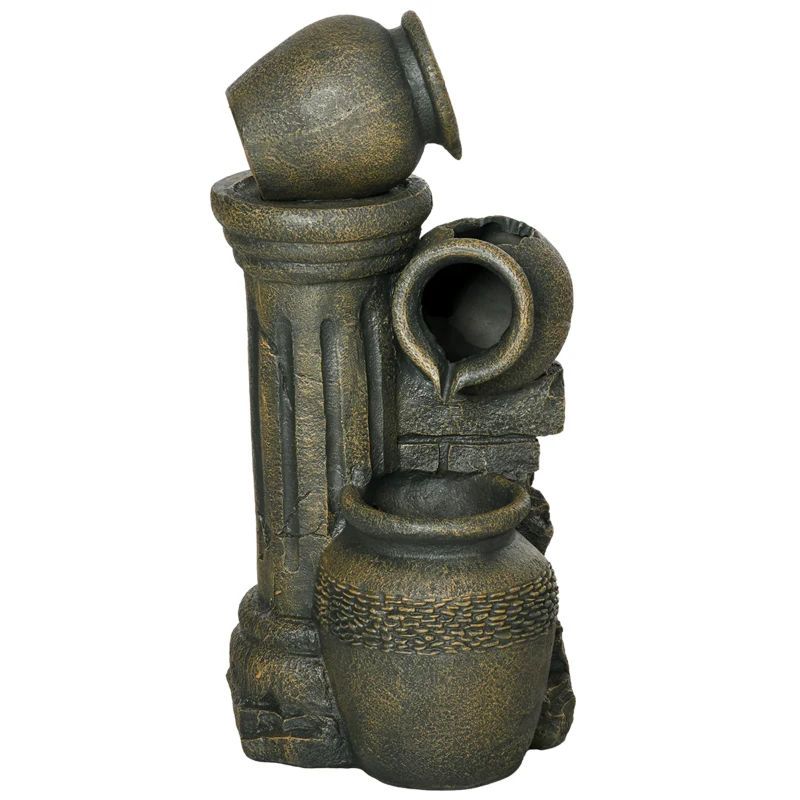 Outsunny 3-Tier Outdoor Fountain, Resin Cascading Waterfall Feature w/ Adjustable Flow, Wine Jar Look for Zen Garden, Porch