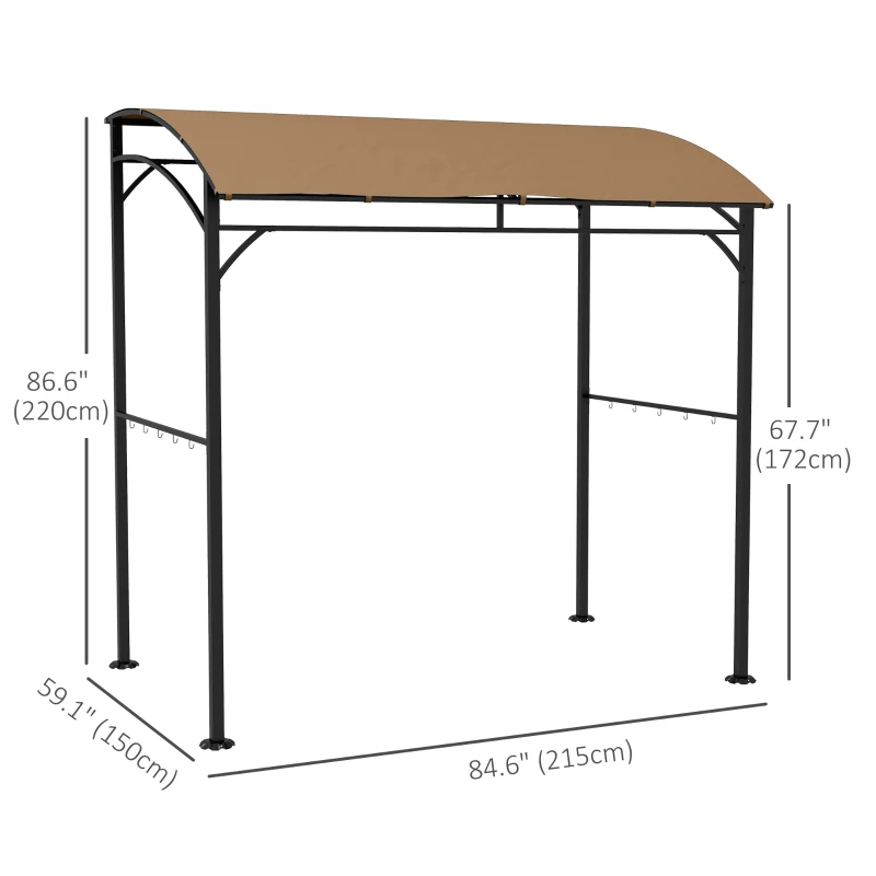 Outsunny 7' x 5' Garden Grill Canopy, BBQ Grill Gazebo Tent with Steel Frame and Hooks, Outdoor Sun Shade, Dark Brown