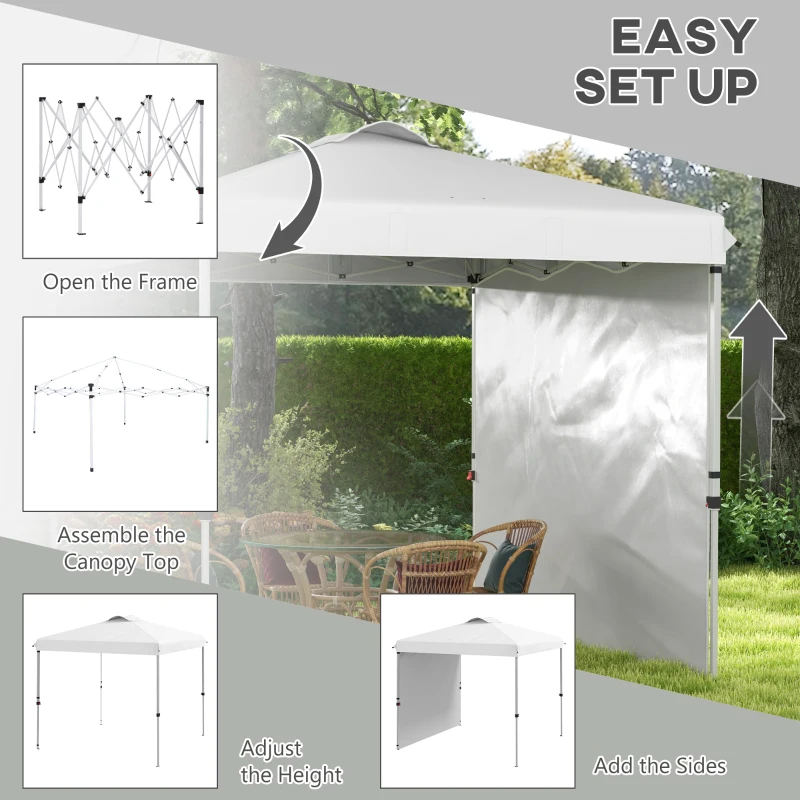 Outsunny 8 x 8 Pop Up Canopy with 1 Sidewall, Carry Bag and 4 Sand Bags, Height Adjustable Instant Sun Shelter, White