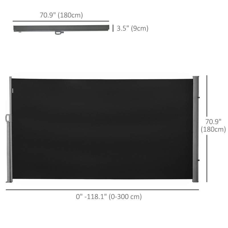 Outsunny 118" x 71" Outdoor Folding Privacy Screen Retractable Side Awning Patio with Resistance to UV Rays and Wind Black