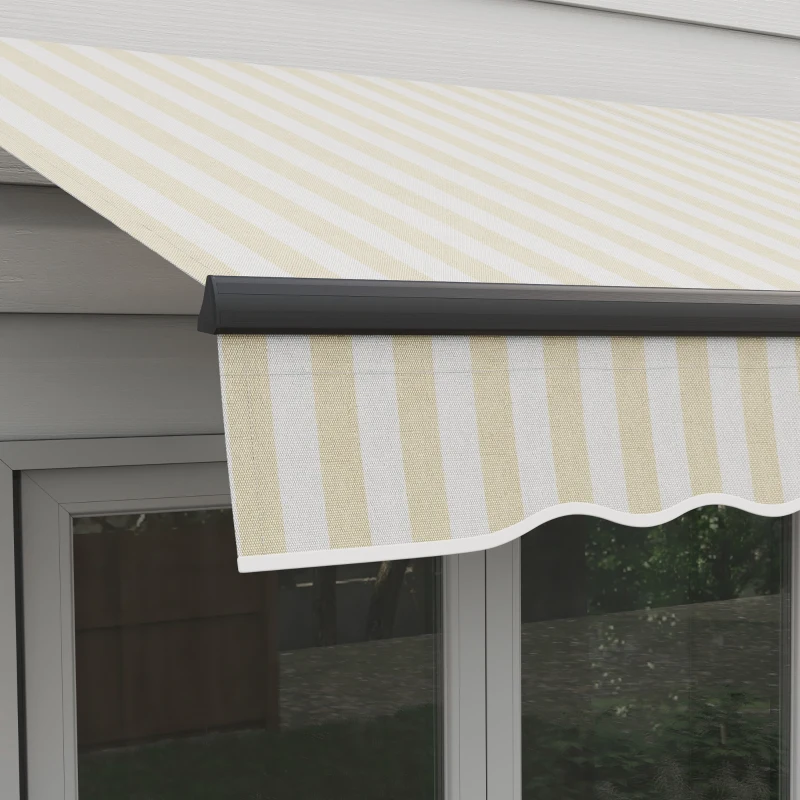 Outsunny 8' x 6.5' Retractable Awning, 280gsm UV Resistant Sunshade Shelter for Deck, Balcony, Yard, Beige and White