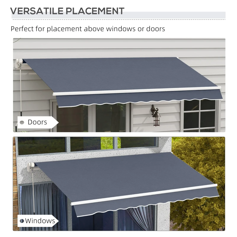 Outsunny 12' x 8' Patio Awning, Canopy Retractable Sun Shade Shelter w/ Manual Crank Handle for Deck, Yard, Dark Gray