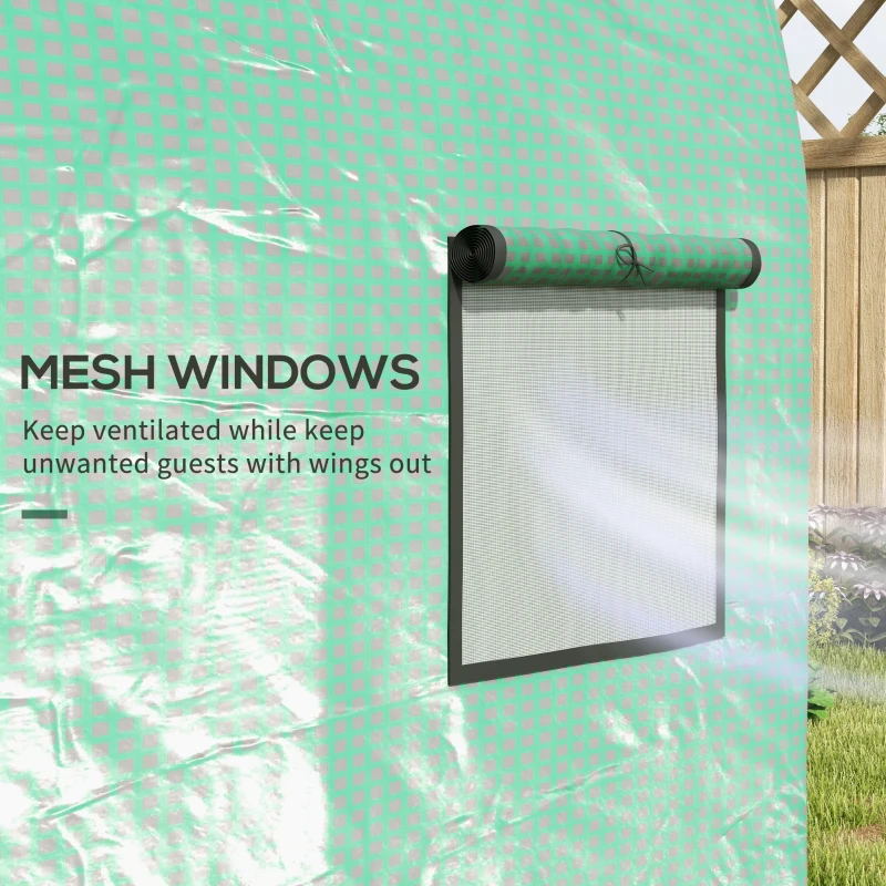 Outsunny Polytunnel Greenhouse Walk-in Grow House with Plasric Cover, Door, Mesh Window and Steel Frame, 6.6' x 10' x 6.6'