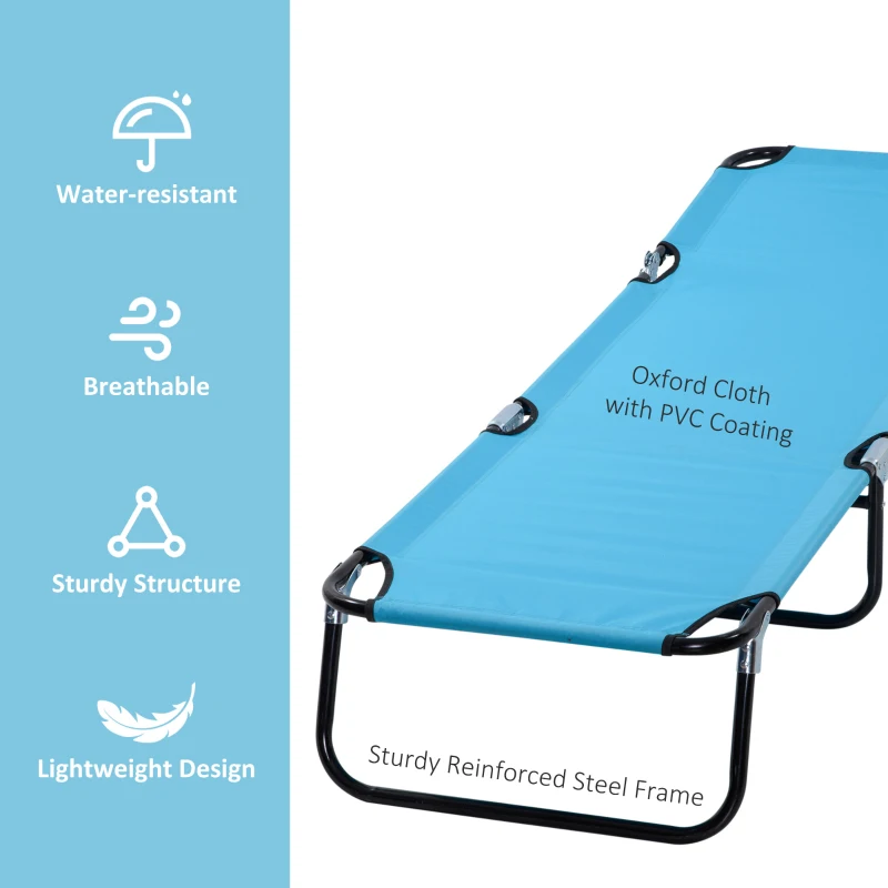 Outsunny Outdoor Folding Lounge Chair, Steel Tanning Chair with Reclining Back, Breathable Mesh for Beach, Yard, Patio, Sky Blue