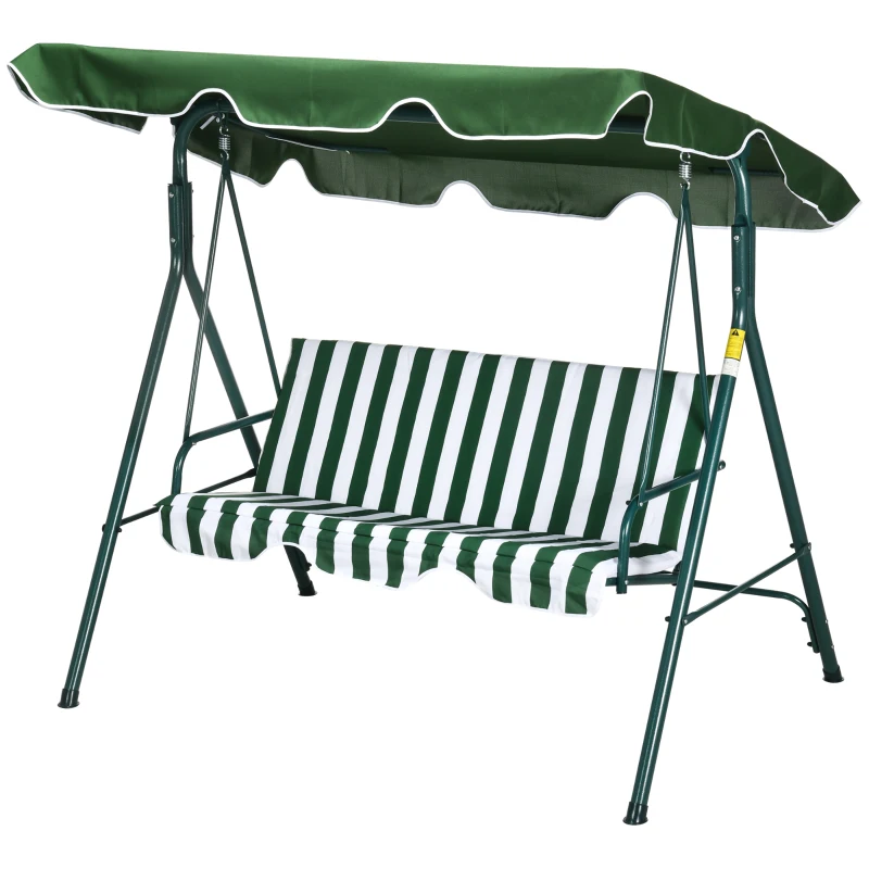 Outsunny 3-Seater Outdoor Porch Swing with Adjustable Canopy, Patio Swing Chair for Garden, Poolside, Backyard, Green and White