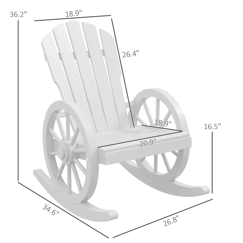 Outsunny Wooden Rocking Chair, Adirondack Rocker Chair w/ Slatted Design and Oversized Back, for Porch, and Garden, White