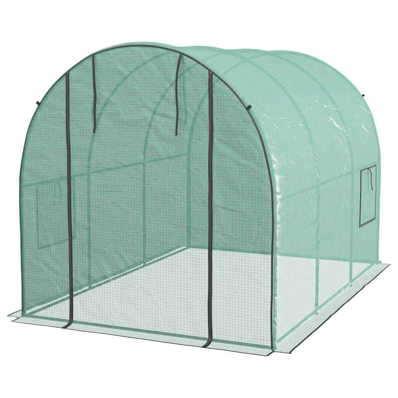 Outsunny Polytunnel Greenhouse Walk-in Grow House with Plasric Cover, Door, Mesh Window and Steel Frame, 6.6' x 10' x 6.6'