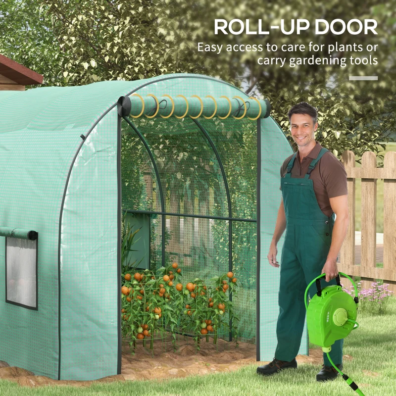Outsunny Polytunnel Greenhouse Walk-in Grow House with Plasric Cover, Door, Mesh Window and Steel Frame, 6.6' x 10' x 6.6'