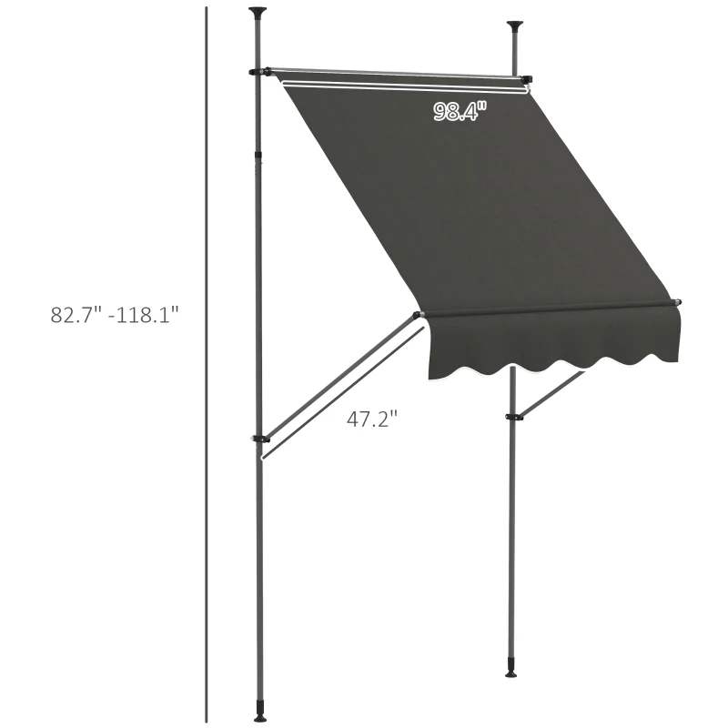 Outsunny 5' x 4' Manual Retractable Awning, Non-Screw Patio Awning, UV Resistant, for Window or Door, Dark Gray
