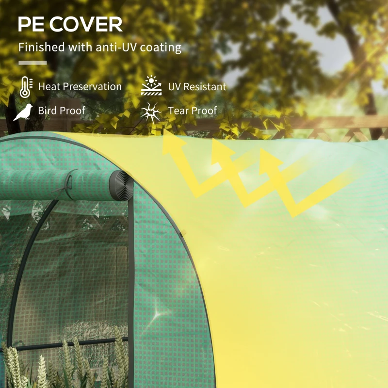 Outsunny Polytunnel Greenhouse Walk-in Grow House with Plasric Cover, Door, Mesh Window and Steel Frame, 6.6' x 10' x 6.6'