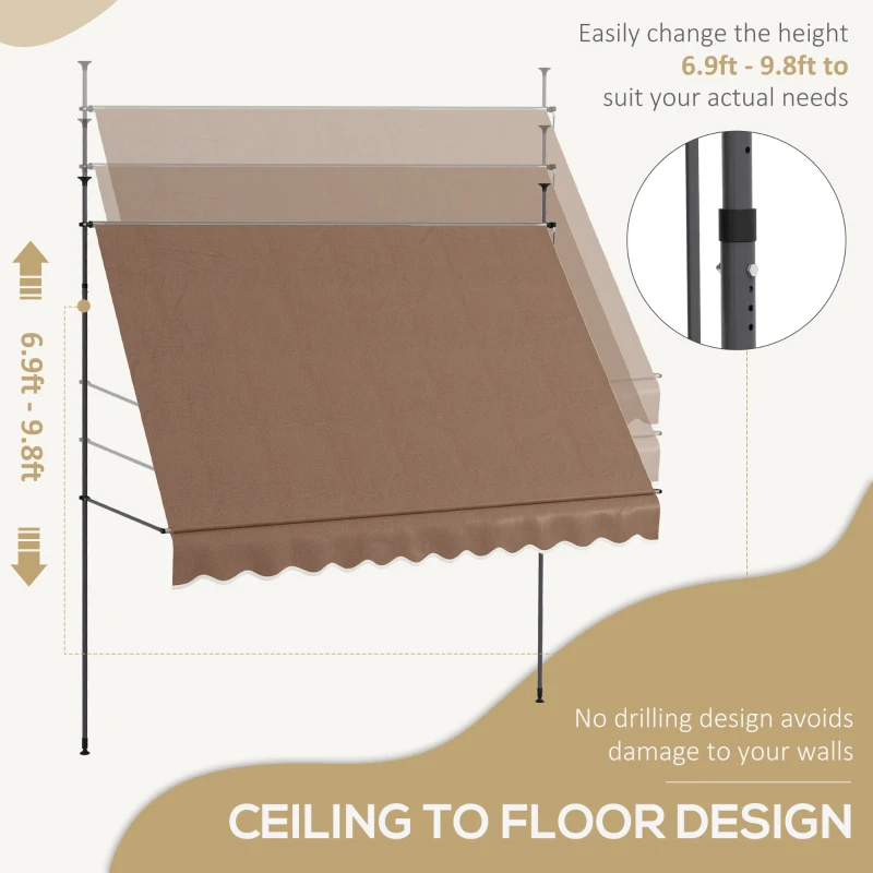 Outsunny 10' x 4' Manual Retractable Awning, Non-Screw Patio Awning, UV Resistant, for Window or Door, Coffee