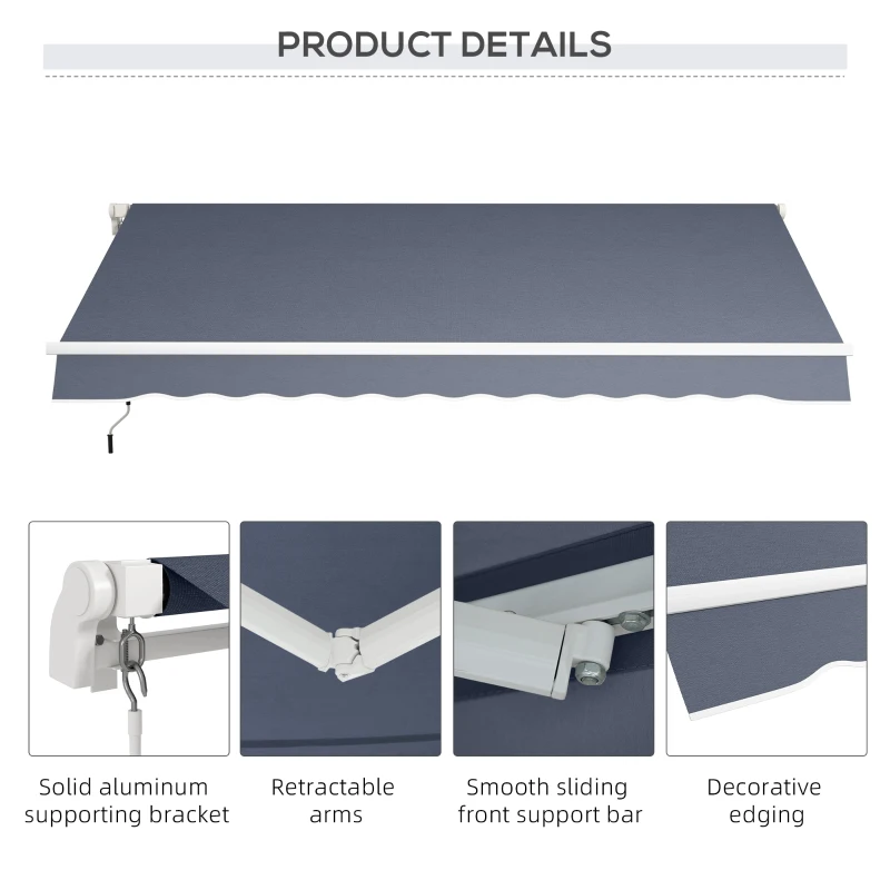 Outsunny 12' x 8' Patio Awning, Canopy Retractable Sun Shade Shelter w/ Manual Crank Handle for Deck, Yard, Dark Gray
