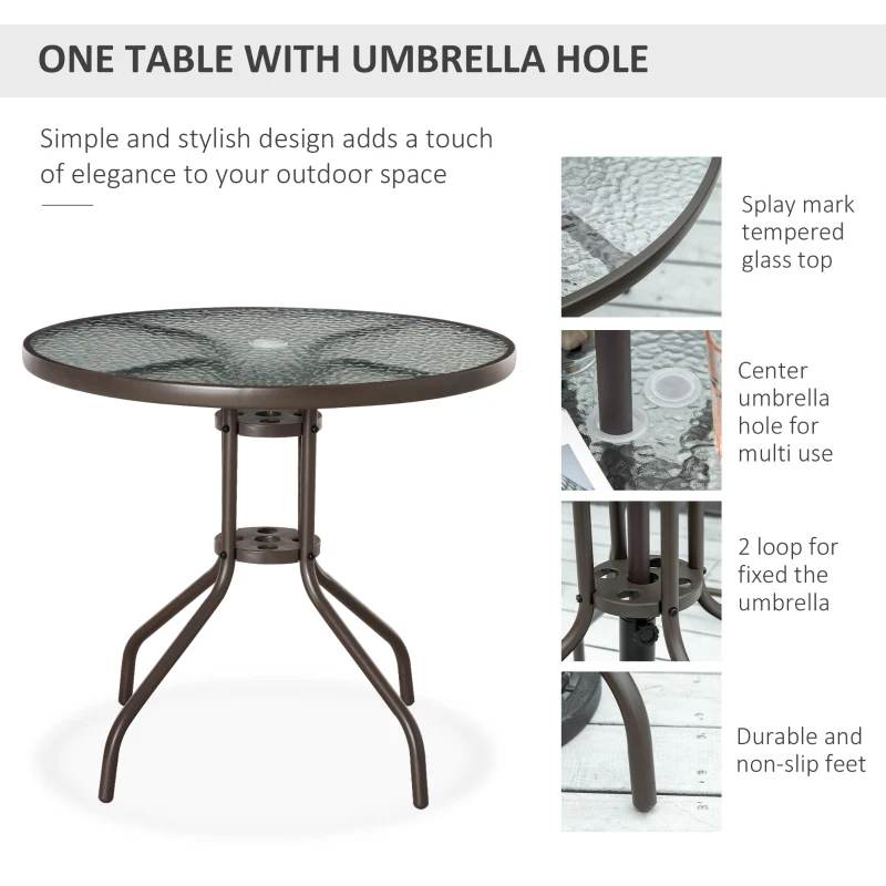 Outsunny 6 Piece Patio Dining Set for 4 with Umbrella, with 4 Folding Dining Chairs & Round Glass Table for Garden, Gray