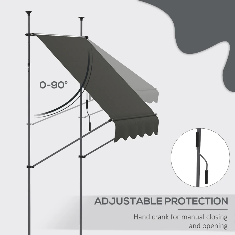 Outsunny 5' x 4' Manual Retractable Awning, Non-Screw Patio Awning, UV Resistant, for Window or Door, Dark Gray