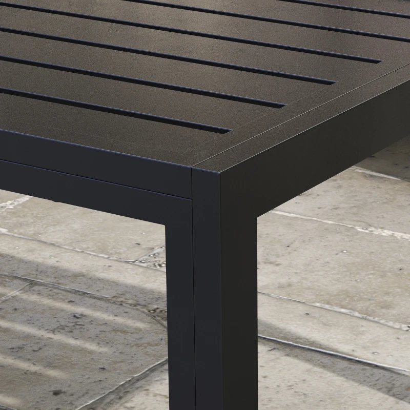 Outsunny Outdoor Coffee Table, Rectangular Patio Side Table with Steel Frame and Slat Tabletop for Garden, Balcony, Black