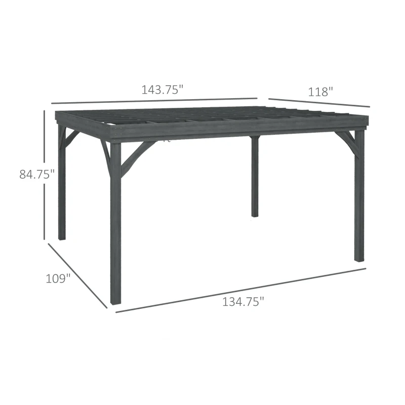 Outsunny 10' x 12' Outdoor Wooden Pergola, Grape Vine Gazebo with Concrete Anchors for Garden, Patio, Backyard, Deck, Gray