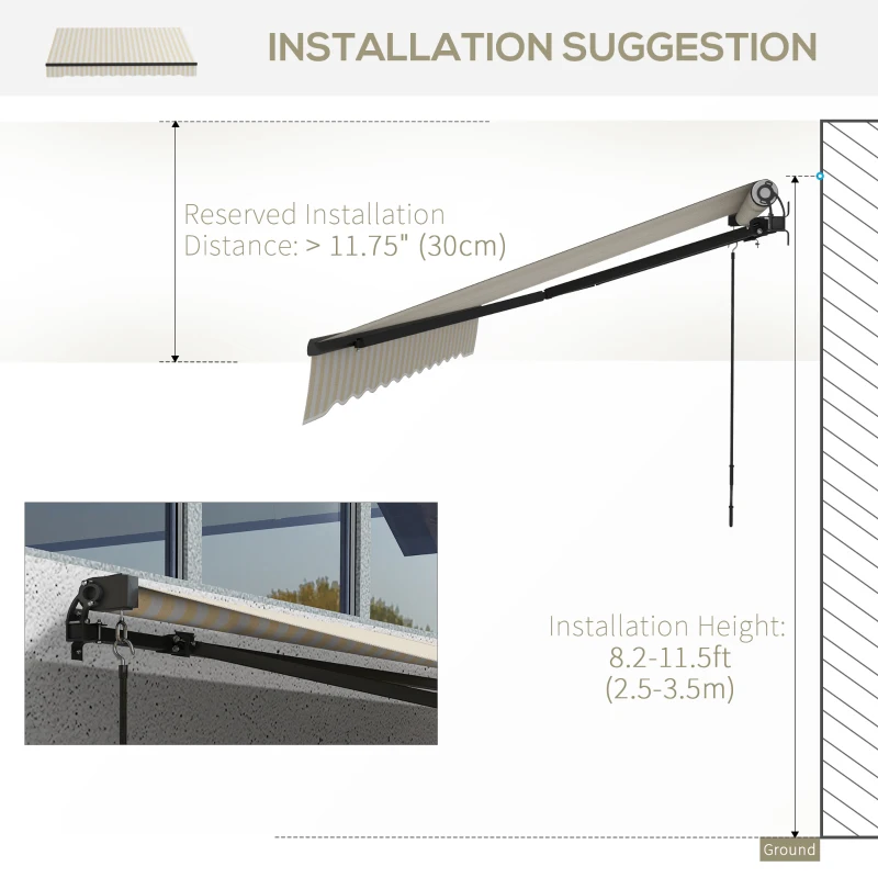 Outsunny 8' x 6.5' Retractable Awning, 280gsm UV Resistant Sunshade Shelter for Deck, Balcony, Yard, Beige and White