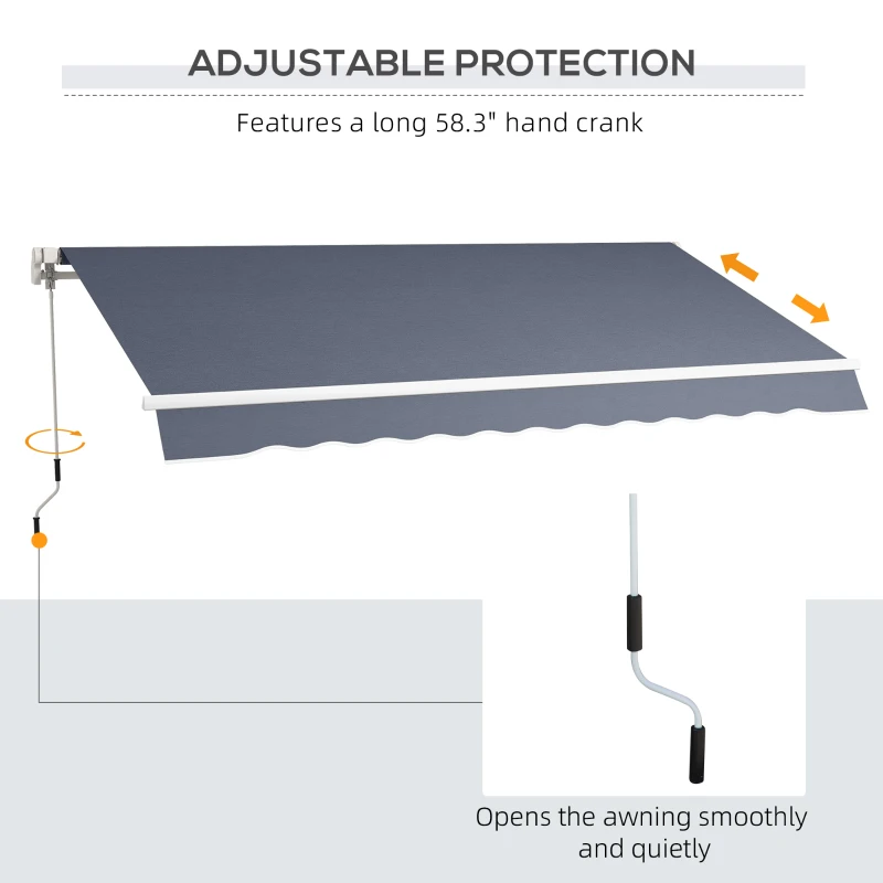 Outsunny 12' x 8' Patio Awning, Canopy Retractable Sun Shade Shelter w/ Manual Crank Handle for Deck, Yard, Dark Gray