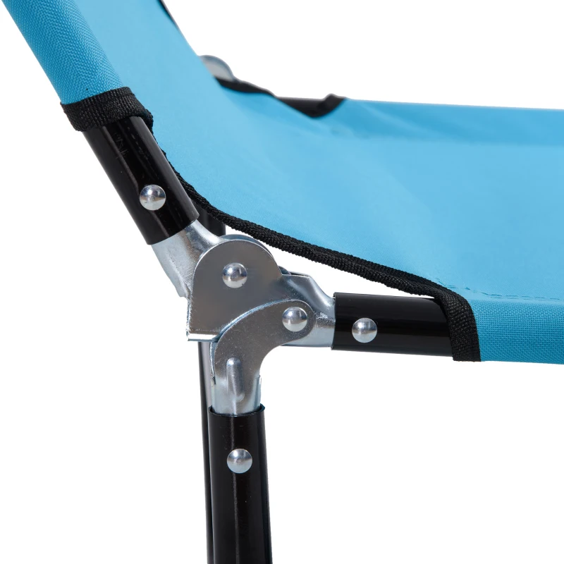 Outsunny Outdoor Folding Lounge Chair, Steel Tanning Chair with Reclining Back, Breathable Mesh for Beach, Yard, Patio, Sky Blue