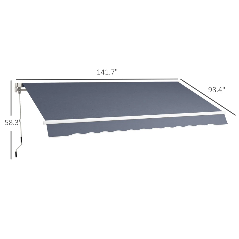 Outsunny 12' x 8' Patio Awning, Canopy Retractable Sun Shade Shelter w/ Manual Crank Handle for Deck, Yard, Dark Gray