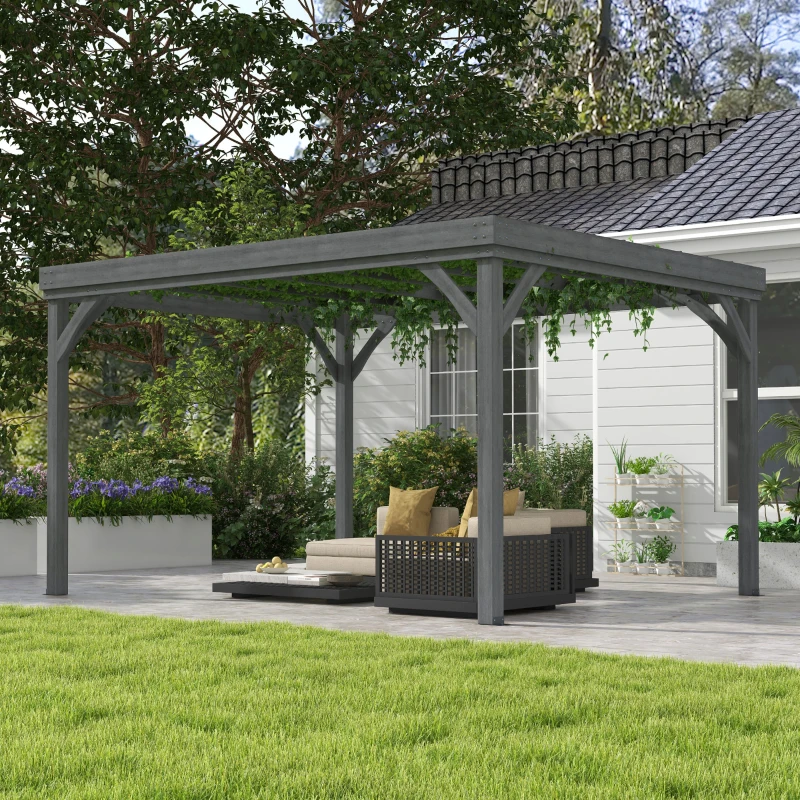 Outsunny 10' x 12' Outdoor Wooden Pergola, Grape Vine Gazebo with Concrete Anchors for Garden, Patio, Backyard, Deck, Gray