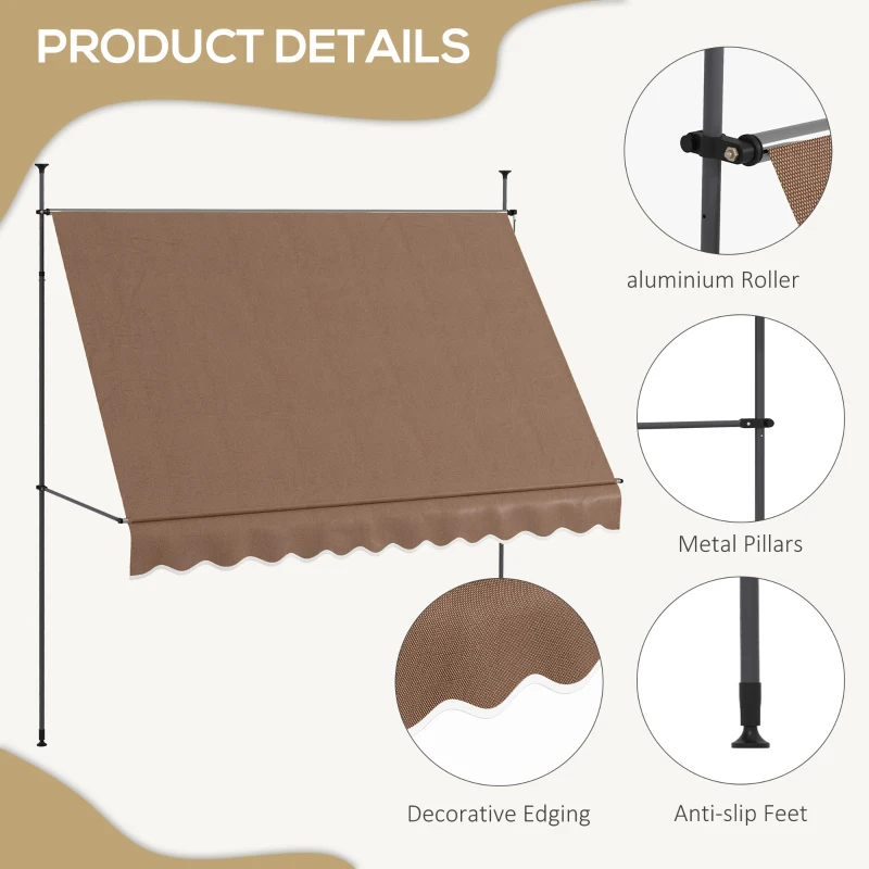 Outsunny 10' x 4' Manual Retractable Awning, Non-Screw Patio Awning, UV Resistant, for Window or Door, Coffee
