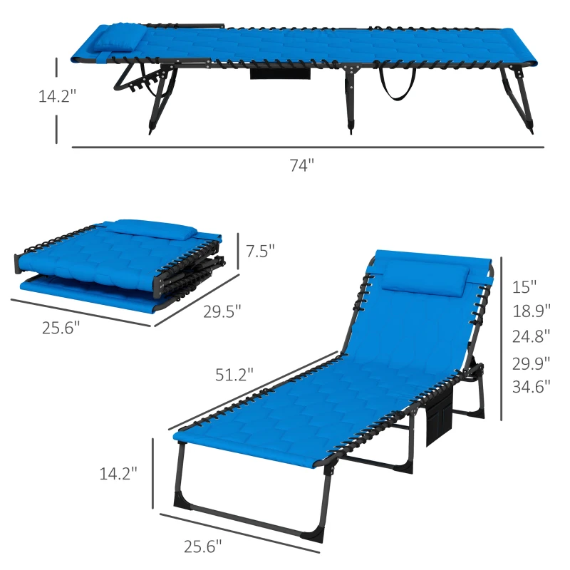 Outsunny Folding Chaise Lounge Set with Reclining Back, 25.6" x 74" x 14.2", Blue