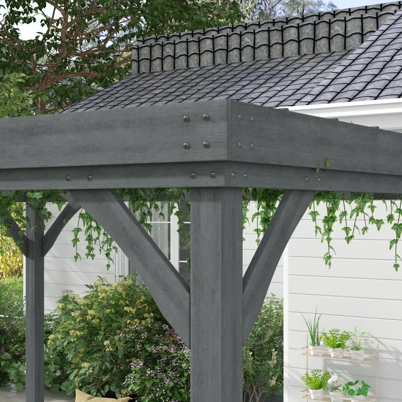 Outsunny 10' x 12' Outdoor Wooden Pergola, Grape Vine Gazebo with Concrete Anchors for Garden, Patio, Backyard, Deck, Gray