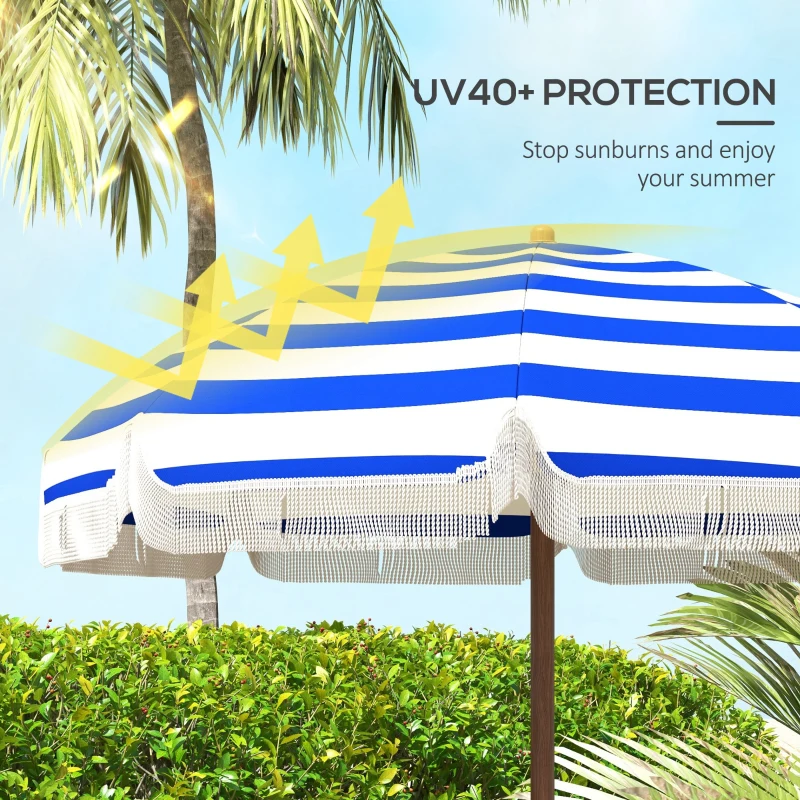 Outsunny 6.2' Portable Beach Umbrella with UV 40+ Protection, Vented Canopy & Carry Bag - Stylish Blue Stripe Design for Outdoor Shade