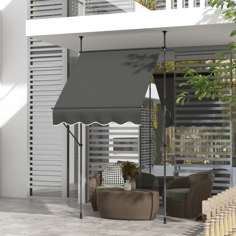 Outsunny 5' x 4' Manual Retractable Awning, Non-Screw Patio Awning, UV Resistant, for Window or Door, Dark Gray