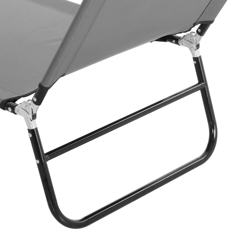 Outsunny Outdoor Folding Lounge Chair, Steel Tanning Chair with Reclining Back, Breathable Mesh for Beach, Yard, Patio, Grey