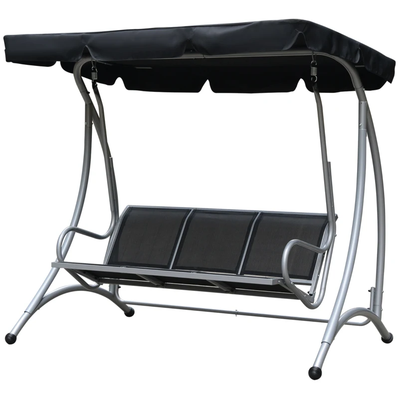 Outsunny 3-Seater Outdoor Swing Chair Bench with Adjustable Canopy, Black