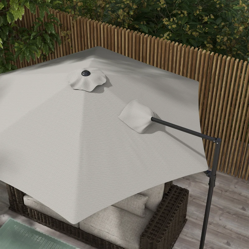 Outsunny 8.5FT Outdoor Cantilever Roma Parasol with 360° Rotation and Cross Base, Offset Patio Umbrella for Garden, Light Grey