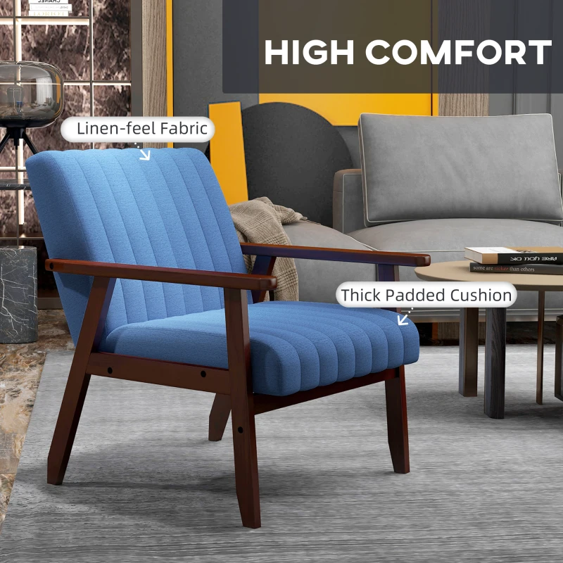 HOMCOM Set of 2 Accent Chairs, Modern Upholstered Armchairs for Living Room with Wooden Legs and Tufting Design, Dark Blue