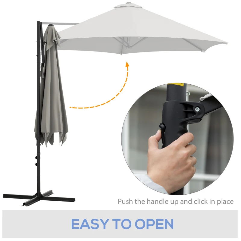 Outsunny 8.5FT Outdoor Cantilever Roma Parasol with 360° Rotation and Cross Base, Offset Patio Umbrella for Garden, Light Grey