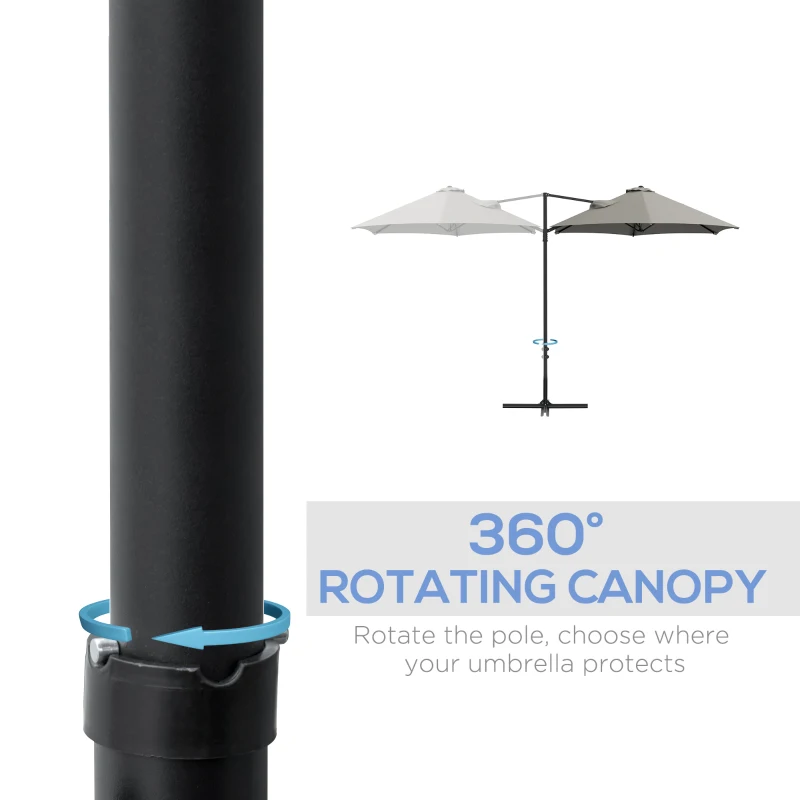 Outsunny 8.5FT Outdoor Cantilever Roma Parasol with 360° Rotation and Cross Base, Offset Patio Umbrella for Garden, Light Grey