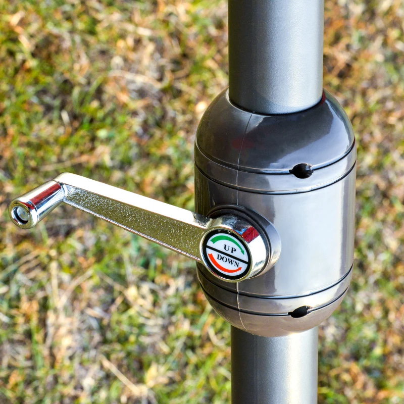 Outsunny 15' Outdoor Patio Umbrella with Twin Canopy Sunshade Steel Table Umbrella w/ Lift Crank, Cross base, Sandbag, Beige