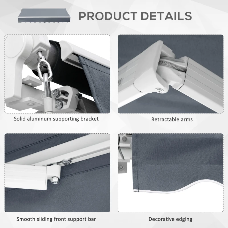 Outsunny 10' x 8' Patio Awning, Manual Retractable Sun Shade with UV Protection and Easy Crank Opening, Dark Gray