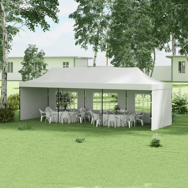 Outsunny 9.5' x 28' Pop Up Canopy Tent, Instant Tent for Parties, Height Adjustable, with Carry Bag and Sand Bags