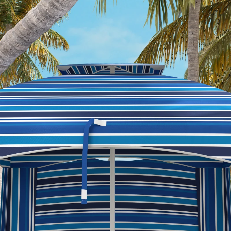Outsunny 5.8' x 5.8' Cabana Umbrella for Travel, Walls, Vents, Ruffles, Carry Bag, Beach Umbrella, Blue Stripe