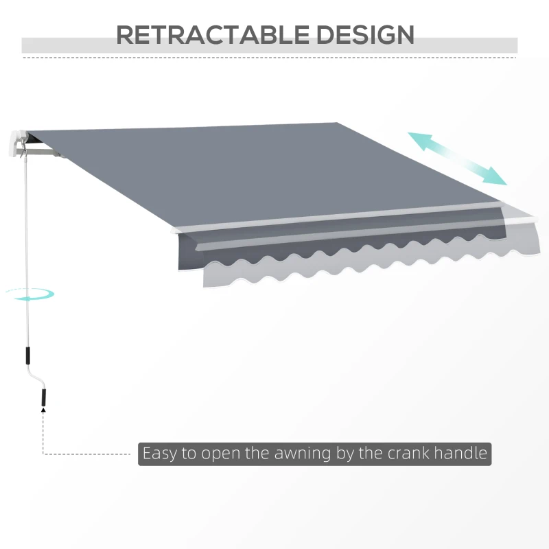Outsunny 10' x 8' Patio Awning, Manual Retractable Sun Shade with UV Protection and Easy Crank Opening, Dark Gray